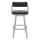 Armen Living Capri 26" Counter Height Modern Swivel Bar Stool in Metal & Slate Grey Faux Leather-22" L x 21" W x 36" H