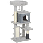 PawHut 41" Cat Tree with Scratching Posts, Bed and Condo - Light Grey-Activity play center keeps cats entertained and active 