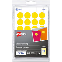 Avery Print or Write Removable Colour-Coding Labels, 3/4" Round, Yellow, 240 Pack (2346)-Removable