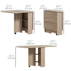 HOMCOM Drop Leaf Folding Dining Table with 2-Tier Shelves & Rolling Casters for 2-4 - Natural Wood-Two shelves mean discreet storage