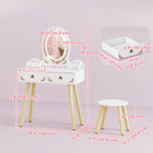 Qaba Kids Vanity Set with Mirror, Stool, 3-Colour LED Lights - White-Solid pine wood legs and a robust frame support up to 50kg

