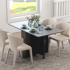 HOMCOM 55" Drop Leaf Folding Dining Table with Storage Shelves for 4-6 - Black-2 wheels for easy operation, both with brakes for stability