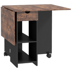 HOMCOM Drop Leaf Folding Dining Table with Drawer & Storage Shelves for 4-6 - Rustic Brown-Drop leaf design allows three setups: no leaf, a leaf, or two