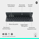 	 Logitech Keys-To-Go 2 Portable Wireless iPad Keyboard with Built-in Cover - Graphite-Full Row of Shortcut Keys: This tablet keyboard features one-tap access to adjust volume and media controls, screen brightness levels, and so much more for convenience at your fingertips