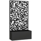 Outsunny Metal Planter Box with 44.5" H Trellis - 24" L x 9" W - Abstract Plant Cut-Outs-Privacy panel with solid leaves motifs serves a trellis 