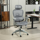 HOMCOM Ergonomic High Back Mesh Office Chair - Grey-Features adjustable headrest, 3D armrest that adjusts up/down, forward/backward and left/right, adjustable lumbar support, 19.3" -22.4" (49-57 cm) seat height and depth adjustment