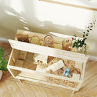 PawHut Wooden Hamster Cage - 28"L - Nature Wood-Openable top and bottom plate with hole simplify cleaning