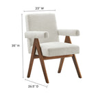 Modway Lyra Boucle Fabric Dining Room Chair - Ivory - 2 Pack-Plywood Frame, Rubber Wood Legs