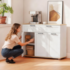 HOMCOM 40" Modern Sideboard Buffet Cabinet with Drawers & Storage Doors - White-Adjustable hinges for precise door alignment
