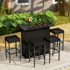 Outsunny 5 Pieces Patio Bar Set with Tempered Glass Top Bar Table and Shelves, 4 Bar Chairs - Black-Constructed with the steel frame and PE rattan in exquisite craftsmanship