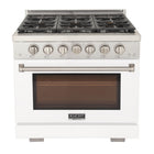 Kucht 36" KFX-X Series Pro Style Propane Gas Range - Stainless Steel/White-Rocket power burner 21 000 btu for rapid searing