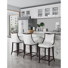 Manhattan Comfort Emperor 19" Traditional Faux Leather Upholstered Barstool - Pearl White and Walnut-Frame Made of Solid Beech Wood with Rich Walnut Finish