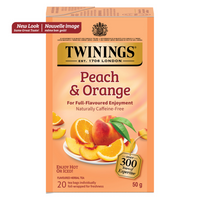 Twinings Peach & Orange Herbal Tea Bags - 20 Pack-Blended with white hibiscus, rosehips, peach flavour, baobab fruit pulp, hibiscus and orange peel for a bright and flavourful herbal tea experience