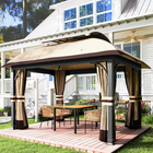 Outsunny 11 ft L x 13 ft L Double Roof Gazebo with Netting & Curtains - Khaki-PU-coated pavilion fabric offers UV20+ protection and cool comfort
