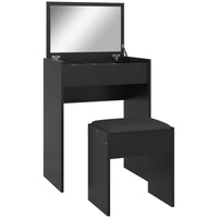 HOMCOM Makeup Vanity Desk with Flip Top Mirror and Cushioned Stool - 23.7" L x 15.8" W x 31.1" H - Black-Flip top with clear mirror for your daily makeup 