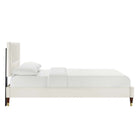 Modway Yasmine Channel Tufted Performance Velvet Queen Platform Bed with Wood Legs and Gold Metal Sleeves - White-Reinforced Center Beam