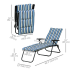 Outsunny Folding Lounge Chair with Cushion - Adjustable Back - Blue and White-Load-bearing, water-safe powder-coated steel