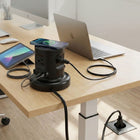 Uncaged Ergonomics Wireless Retractable Power Strip with Auto Cord Management & Wireless Charger - Black-Stable Upright Design: Compact cube sits securely on desks or floors, mountable for added versatility