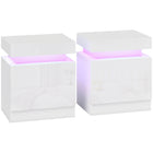 HOMCOM Nightstand with LED Lights- White - Set of 2-Work well as a bed side table, sofa side table, or small organiser for small rooms 