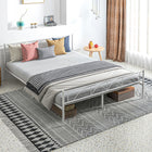 HOMCOM Queen Size Metal Platform Bed Frame with Headboard - White-Protective foot pad prevent your floor from damaged