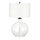 Hudson&Canal Laelia 24.75" Tall Table Lamp with Fabric Shade - Clear Glass/Blackened Bronze/White-Coastal design for your living room, workspace, or bed side table