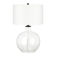 Hudson&Canal Laelia 24.75" Tall Table Lamp with Fabric Shade - Clear Glass/Blackened Bronze/White-Coastal design for your living room, workspace, or bed side table