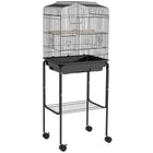 PawHut 49" H Rolling Bird Cage with Accessories, Detachable Stand and Storage - Black-Bird enclosure with ample space for small birds such as finches and budgies 