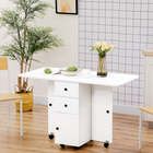HOMCOM Rolling Drop Leaf Folding Dining Table with Drawers & Storage Cabinet for 4-6 - White-Fold into a small, compact unit to save space when not in use