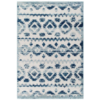 Modway Reflect Takara Abstract Diamond Moroccan Trellis Indoor/Outdoor Area Rug - 8 ft W x 10 ft L - Ivory/Blue-Distressed Diamond Moroccan Trellis Area Rug