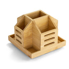 Officemate Bamboo Rotary Organizer-Has 5 compartments for pens, pencils and 4 compartments for other office supplies