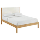 Modway Olea Channel Tufted Boucle Solid Wood Full Platform Bed - Feather Oak-Supports Mattresses up to 10 Inches Thick