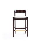 Manhattan Comfort Klismos 20" Mid-Century Modern Faux Leather Upholstered Counter Stool - Ivory and Dark Walnut - 2 Pack-Low Back Design with Upholstered Seated Cushion