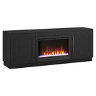 Hudson&Canal Tillman TV Stand with 26" Crystal Fireplace for TV's up to 75" - Black Grain-Features an electric fireplace with crystal flame-bed and two enclosed cabinets with 4 shelves for ample storage