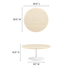 Modway Lippa 36" Round Faux Travertine Coffee Table - White Travertine-Chip-Resistant White  Metal Base