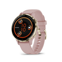 Garmin Venu 3S Watch - 41 mm - Soft Gold Stainless Steel Bezel with Dust Rose Case and Silicone Band-Physical Size 41 x 41 x 12 mm; Fits wrists with a circumference of 110-175 mm