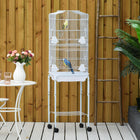 PawHut 62" H Rolling Bird Cage with Accessories, Detachable Stand and Storage - White-Two large doors and six smaller doors for convenient access to the interior 