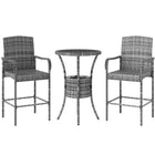 Outsunny 3 Pieces Patio Bar Set with Ice Bucket, Mixed Grey-This classic 3pc wicker bar set with 1 table and 2 stools, is a great addition to any outdoor area  