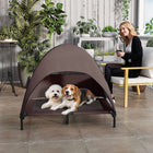 PawHut Outdoor Elevated Dog Bed with Canopy Raised Dog Bed - Coffee-Breathable mesh mesh promotes airflow and keeps dogs cool