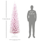 HOMCOM 7' Pencil Artificial Christmas Tree with Snow-Flocked Branches - Pink-Section design for quick setup 