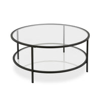 Hudson&Canal Sivil 36"W Round Coffee Table with Glass Top - Blackened Bronze-A modern contemporary design for your living room, den, and more
