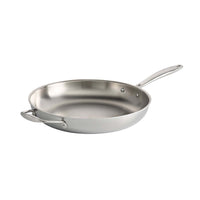 Tramontina Fry Pan Stainless Steel Induction-Ready Tri-Ply Clad 12" with Helper Handle-Tri-Ply Construction: Aluminum core with 18/10 stainless steel ensures even heat distribution and reduces hot spots