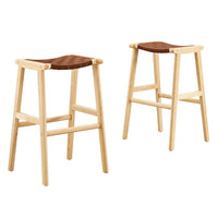Modway Saoirse Leather Wood Bar Stool - Natural Brown - Set of 2-Woven Leather