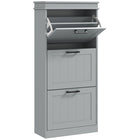 HOMCOM Narrow Shoe Cabinet with Flip Drawers & Adjustable Shelf - Grey-Modern shoe cabinet matches the home furniture of most styles