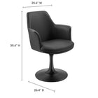 Modway Lippa Swivel Dining Vegan Leather Armchair - Black Black-Dining Armchair with Pedestal Base