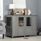 PawHut 32" H Dog Kennel End Table - Grey-Magnetic doors with safety lock 
