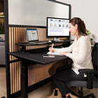 Luxor Modular Wall - 70" W x 70" H - Wood Slats and Frosted Acrylic in Black Frame-Frosted acrylic and PET acoustic panel design