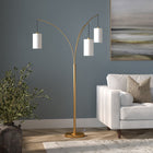 Hudson&Canal Aspen 3-Light Torchiere Floor Lamp with Fabric Shade - Brass/White-Rated for three 100W incandescent bulbs - 9W LED bulbs, 23W fluorescent (CFL) bulbs, or 9W self-ballasted LED bulbs, E26-base bulbs, Bulbs not included