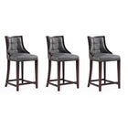 Manhattan Comfort Fifth Avenue 19" Traditional Faux Leather Upholstered Counter Stool - Pebble Grey - 3 Pack-Traditional Counter Stool with Backseat Perfect for Bar and Kitchen Use. Set of 3