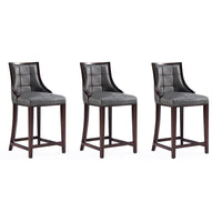 Manhattan Comfort Fifth Avenue 19" Traditional Faux Leather Upholstered Counter Stool - Pebble Grey - 3 Pack-Traditional Counter Stool with Backseat Perfect for Bar and Kitchen Use. Set of 3