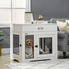 PawHut 31.5" L Dog Kennel End Table with Cushion and Storage - White-Made to function as a side table or a dog crate 